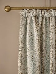 Duck Egg Blue/Gold Jacquard Pencil Pleat Lined Curtains