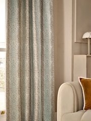 Duck Egg Blue/Gold Jacquard Pencil Pleat Lined Curtains - Image 2