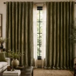 Olive Textured Living Room Curtains