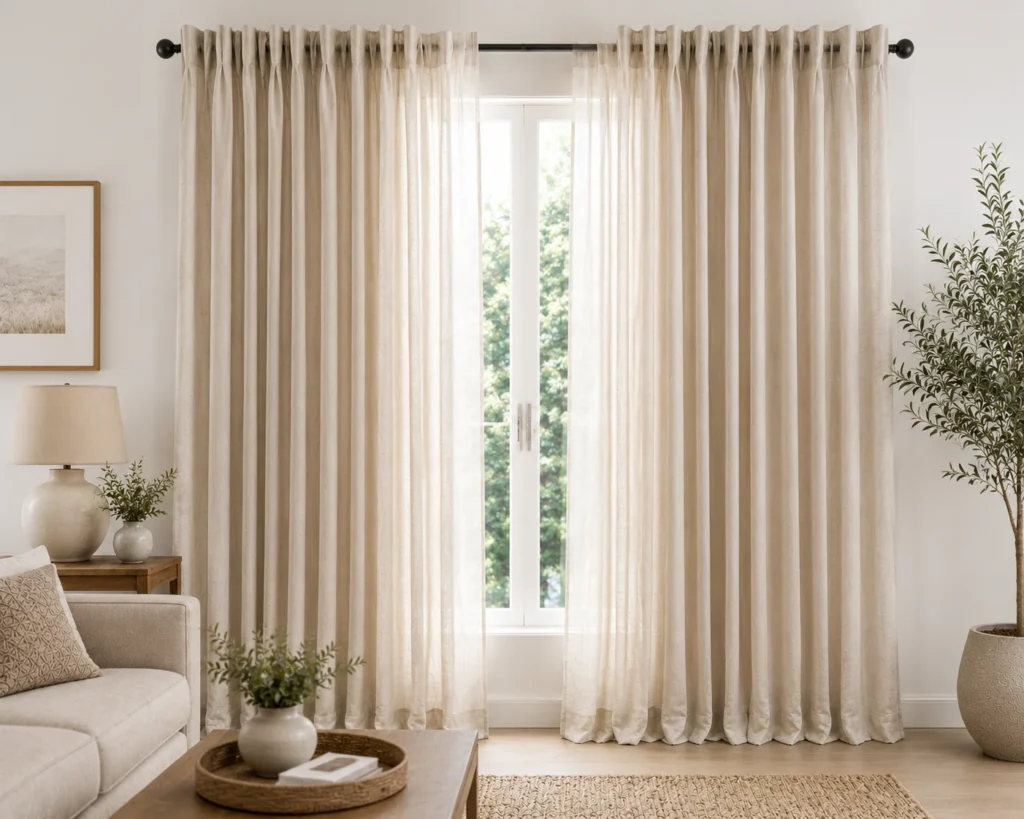 Natural Linen Double Living Room Curtains