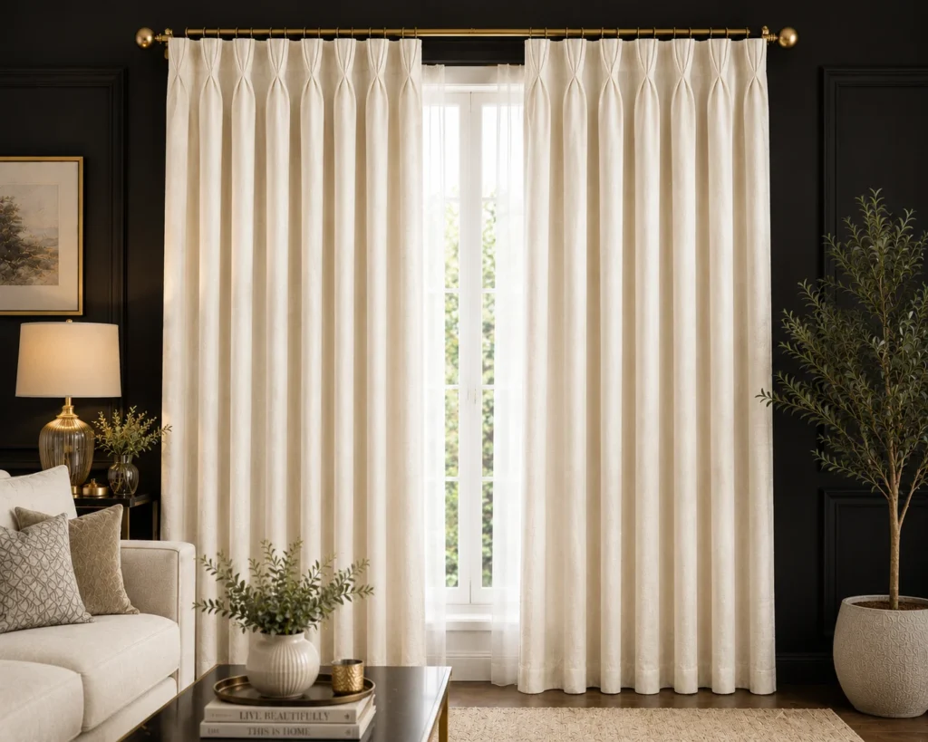 Ivory Linen Goblet Pleat Living Room Curtains