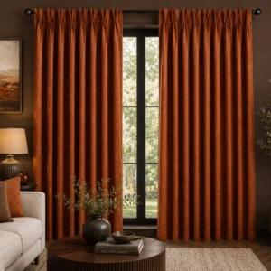 Rust Orange Pinch Pleat Living Room Curtains