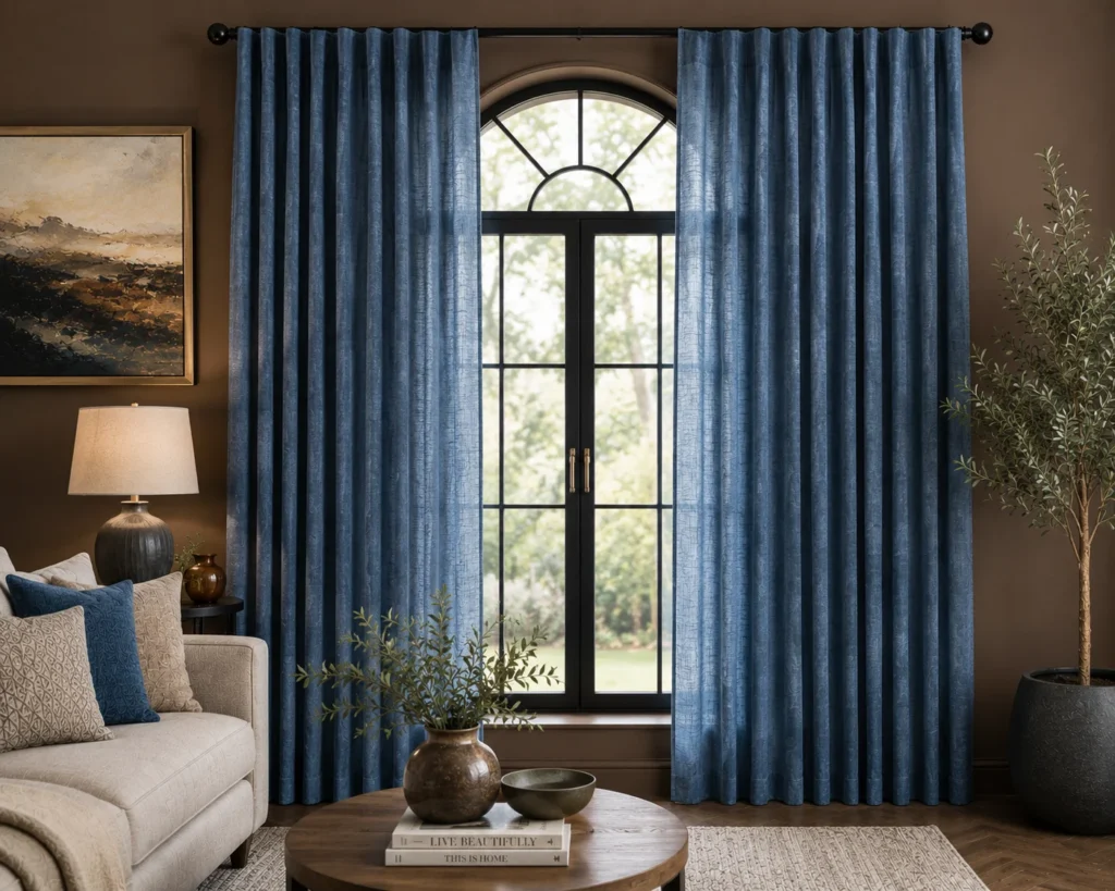 Steel Blue Linen Living Room Curtains