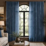 Steel Blue Linen Living Room Curtains