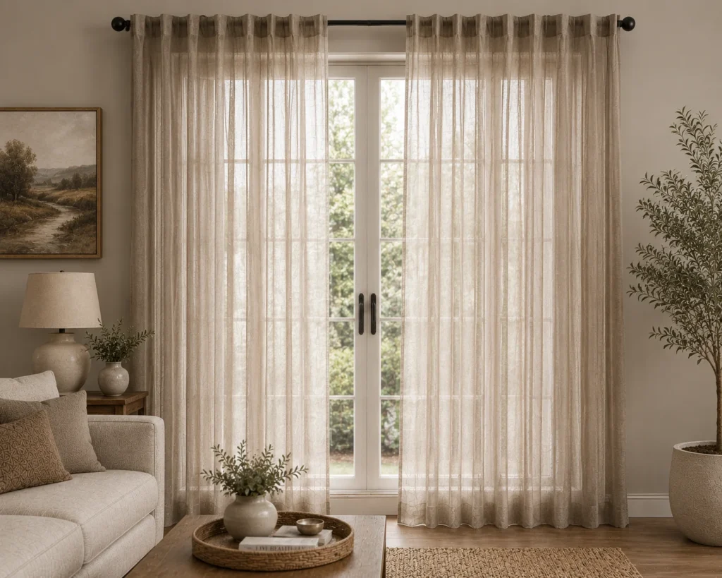 Taupe Sheer Living Room Curtains
