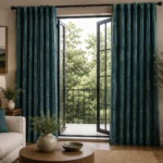 Teal Textured Living Room Curtains