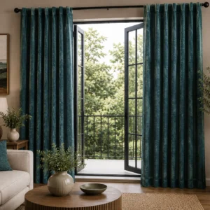 Teal Textured Living Room Curtains
