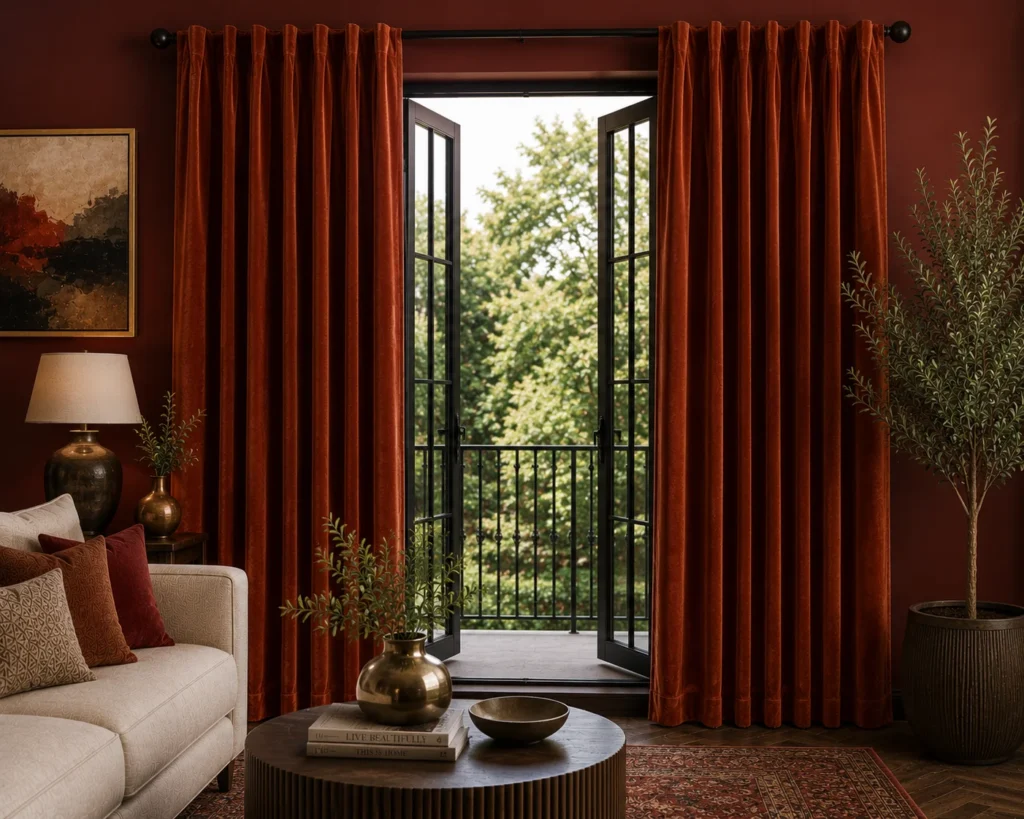 Terracotta Velvet Living Room Curtains