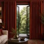 Terracotta Velvet Living Room Curtains