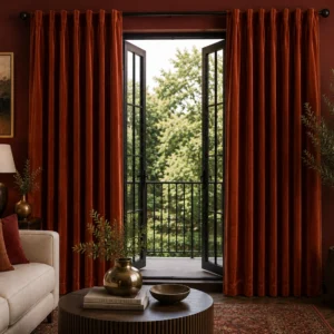 Terracotta Velvet Living Room Curtains