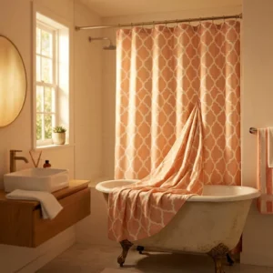 Aqua and White Moroccan Pattern Shower Curtain