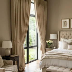 Beige Pinch Pleat Bedroom Curtains
