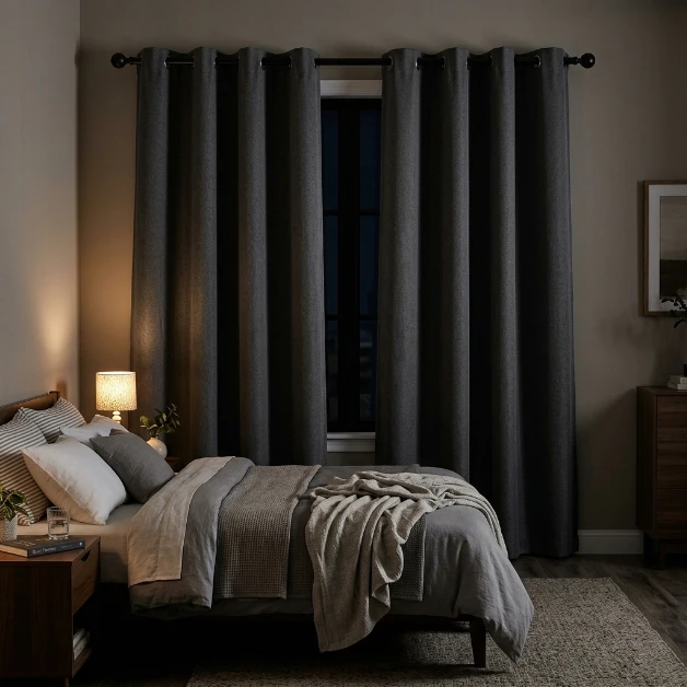 Charcoal Thermal Blackout Bedroom Curtains