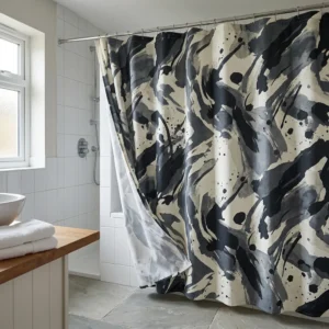 Charcoal and White Abstract Shower Curtain