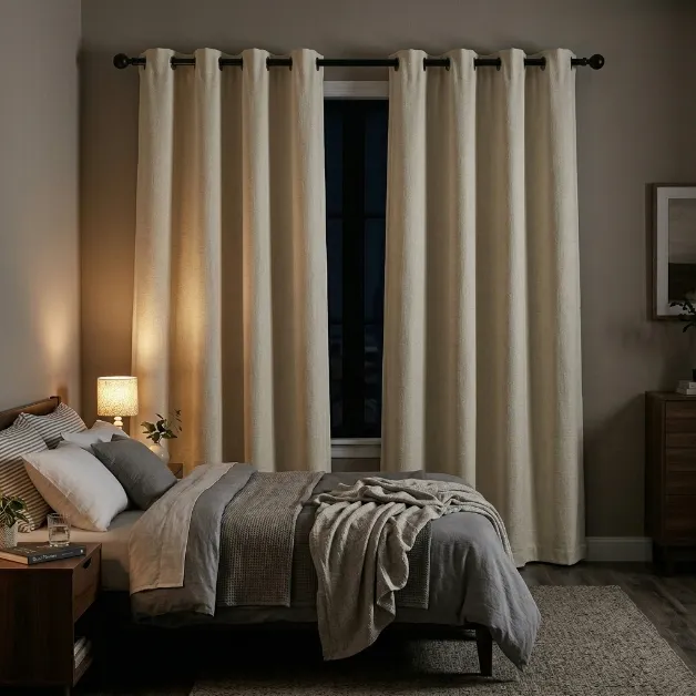 Cream Blackout Bedroom Curtains