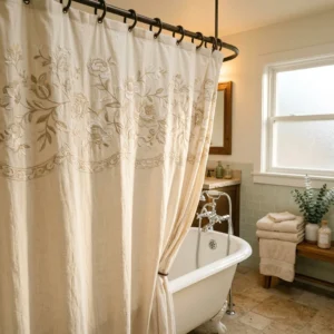 Cream Embroidered Shower Curtain
