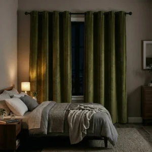 Deep Olive Velvet Bedroom Curtains