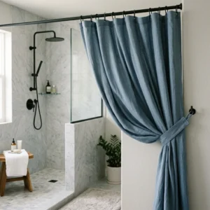Dusty Blue Solid Shower Curtain