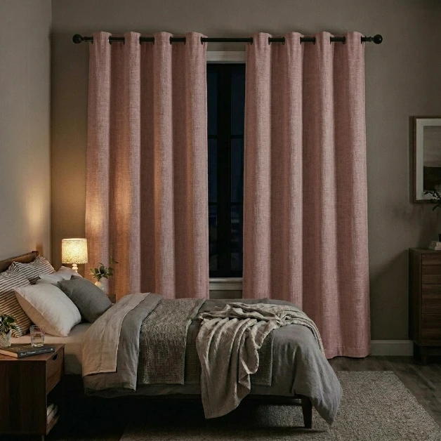 Dusty Pink Eyelet Bedroom Curtains