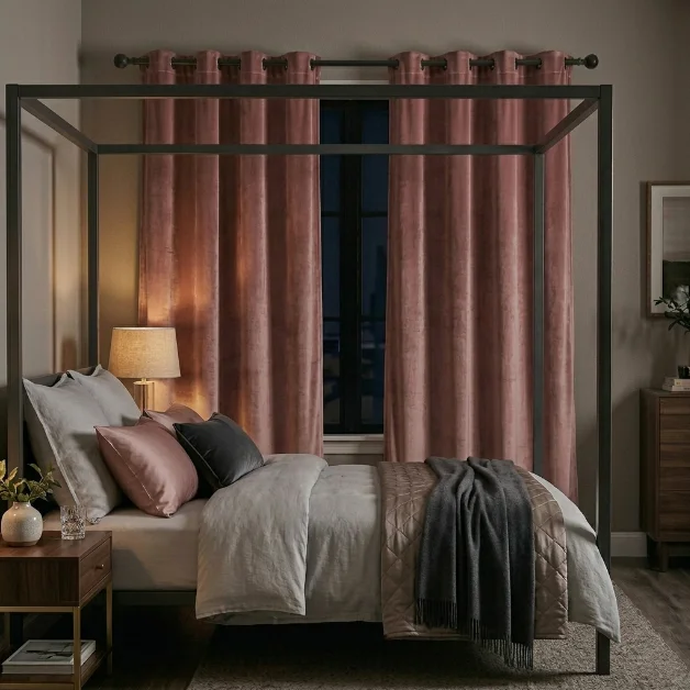 Dusty Rose Linen Sheer Bedroom Curtains