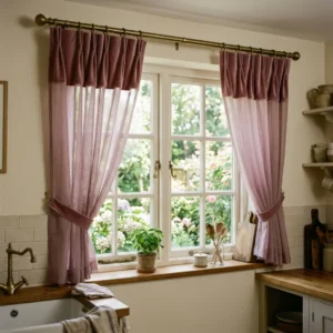 Dusty Rose Voile Kitchen Curtains