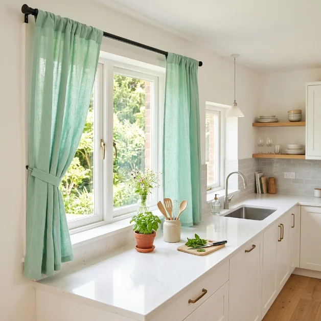 Fresh Mint Green Kitchen Curtains