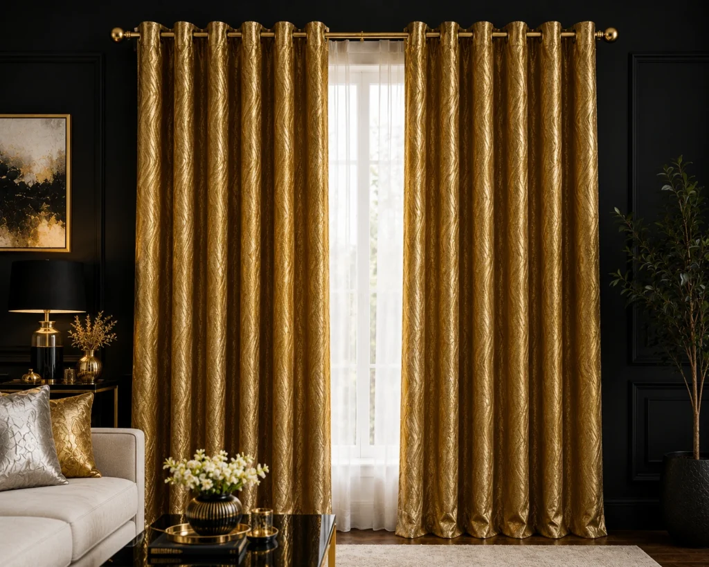 Gold Shimmer Wave Living Room Curtains