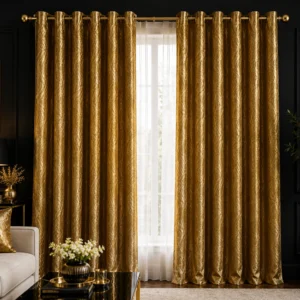 Gold Shimmer Wave Living Room Curtains