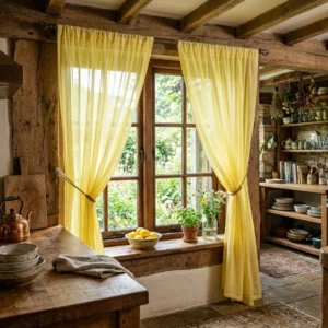 Lemon Yellow Voile Kitchen Curtains