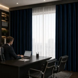Midnight Blue Velvet Home Office Curtains