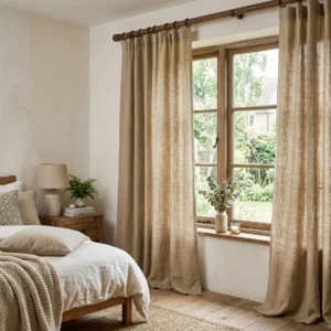 Natural Tan Linen Bedroom Curtains
