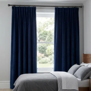 Navy Blue Velvet Pinch Pleat Bedroom Curtains