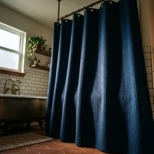 Navy Blue Waffle Weave Shower Curtain