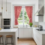 Red Gingham Cotton Kitchen Curtains ### Specifications **Fabric:** Premium cotton **Color:** Red gingham **Opacity:** Light filtering **Header:** Rod pocket or eyelet **Features:** Classic check pattern, breathable texture, privacy enhancement, and natural light diffusion **Size:** Standard sizes or custom-made **Care:** Cool machine wash or dry clean
