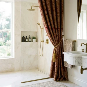 Red and Gold Luxury Arabic Pattern Shower Curtain