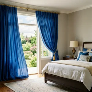 Royal Blue Silk Bedroom Curtains