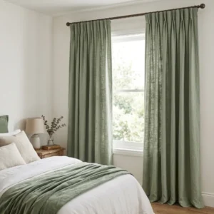 Sage Green Linen Bedroom Curtains
