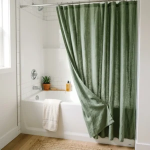 Sage Green Linen-Look Shower Curtain