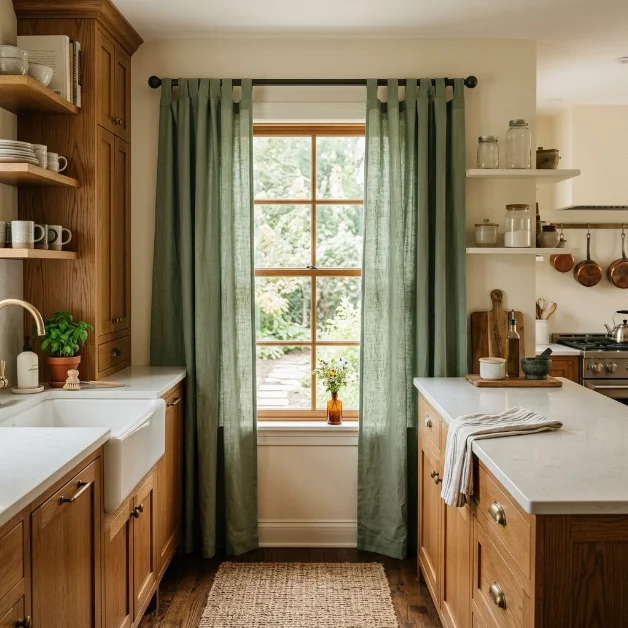 Sage Green Tab Top Kitchen Curtains
