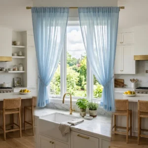 Sky Blue Sheer Kitchen Curtains