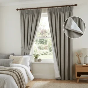 Stone Grey Pencil Pleat Bedroom Curtains