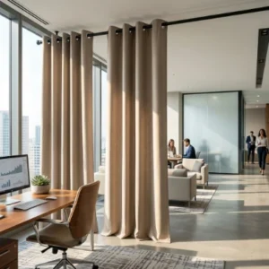 Taupe Eyelet Office Curtains