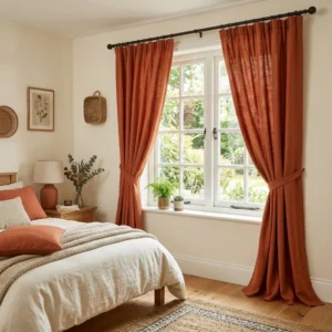 Terracotta Linen Bedroom Curtains