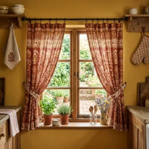 Terracotta Printed Cotton Kitchen Curtains
