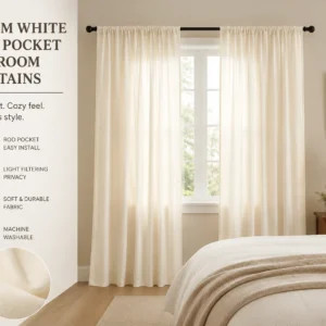 Warm White Rod Pocket Bedroom Curtains