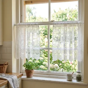 White Lace Half Kitchen Curtains