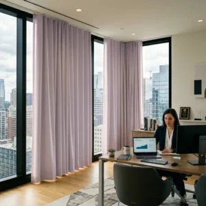 White Motorized Blackout Office Curtains