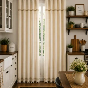 Cream Eyelet Cotton Kitchen Curtains