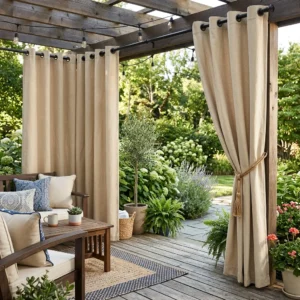 Beige Canvas Outdoor Curtains