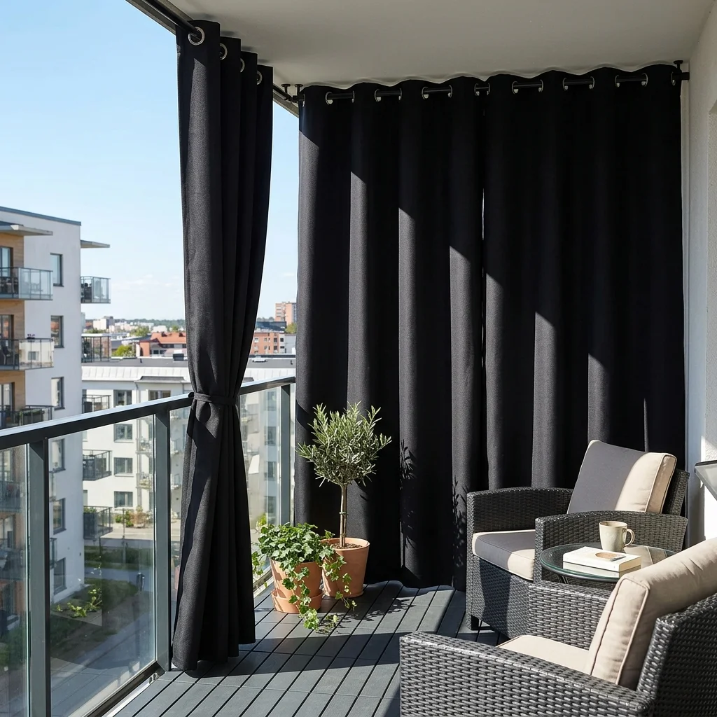 Black UV-Resistant Balcony Curtains